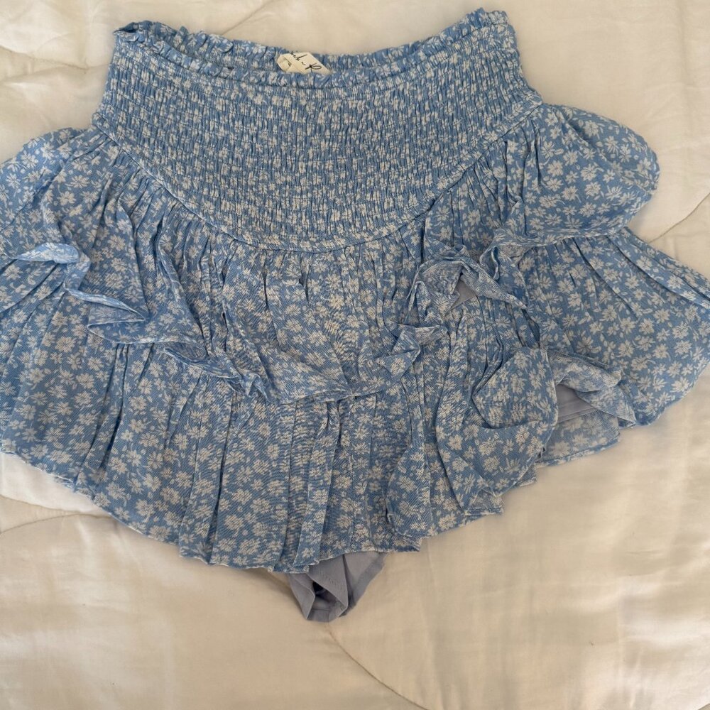 Rock and Rags Tiered Blue with white flowers Mini Skirt (XS)